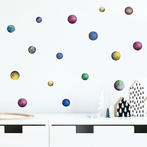 Planet Wall Stickers Watercolor Nebula Pattern PVC Decal For Kids Room Nursery Bedroom Home Decor Aesthetic Wall Art