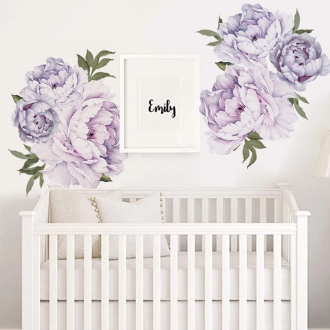 Watercolor Purple Peony Flower Wall Stickers PVC Removable Self Adhesive Floral Wallpaper Decals For Living Room Decor