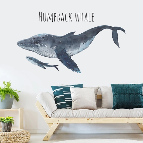 Aquarell Buckelwal Wandaufkleber Abnehmbar PVC Tier Wandbild Für Schlafzimmer Wohnzimmer Kinderzimmer Heimdeko Wandtattoo