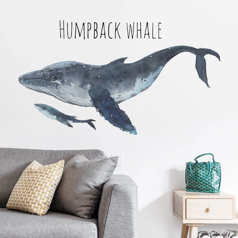 Aquarell Buckelwal Wandaufkleber Abnehmbar PVC Tier Wandbild Für Schlafzimmer Wohnzimmer Kinderzimmer Heimdeko Wandtattoo