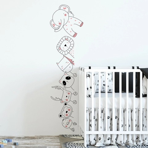 Adesivi Murali Animali Cartoni Animati Impilabili in PVC per Cameretta Bambini Asilo Nido Decoro Simpatico Elefante Leone Panda