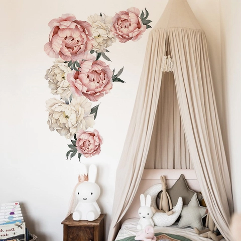 Aquarell Pfingstrose Blume Wandtattoo Abnehmbare PVC Floral Wandaufkleber Für Wohnzimmer Schlafzimmer Kinderzimmer Kunstvolle Selbstklebende Wandkunst