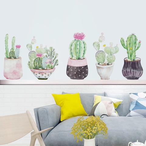 Aquarell Kaktus Sukkulenten Topfpflanze Wandtattoo PVC Abnehmbar DIY Kunst Aufkleber Für Wohnzimmer Schlafzimmer Zuhause Deko