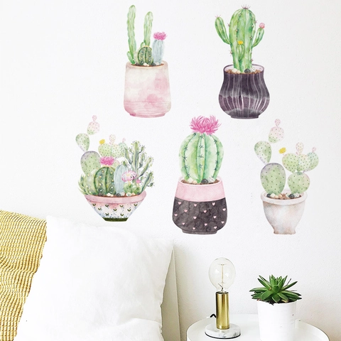 Aquarell Kaktus Sukkulenten Topfpflanze Wandtattoo PVC Abnehmbar DIY Kunst Aufkleber Für Wohnzimmer Schlafzimmer Zuhause Deko