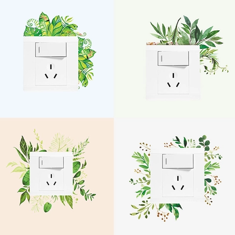 Adesivi Murali in PVC Piante Verdi Stile Nordico Decalcomanie Foglie Monstera Tropicali Impermeabili Per Interruttore Presa Casa Decor