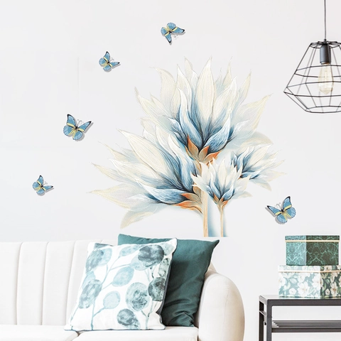 Watercolor Flower And Butterfly Wall Sticker PVC Self Adhesive Removable Wall Decal For Bedroom Living Room Home Decoration