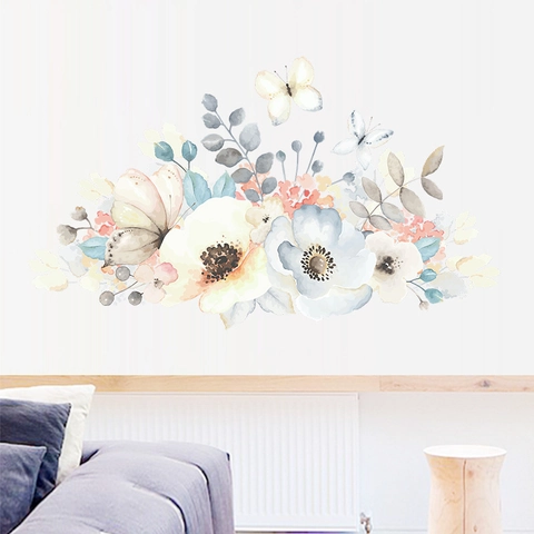 Aquarel Bloem Vlinder Muurstickers Verwijderbaar PVC Zelfklevend Floral Muurstickers Voor Woonkamer Slaapkamer Home Decor Kunst