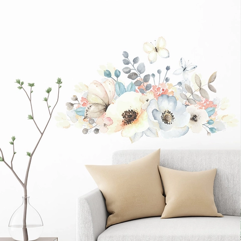 Aquarel Bloem Vlinder Muurstickers Verwijderbaar PVC Zelfklevend Floral Muurstickers Voor Woonkamer Slaapkamer Home Decor Kunst