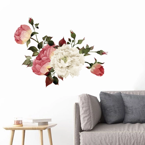 Aquarell Pfingstrose Blumen Wandaufkleber PVC Selbstklebend Pfingstrose Blumen Wandtattoo Für Wohnzimmer Schlafzimmer Zuhause Deko Wandkunst Wandbild