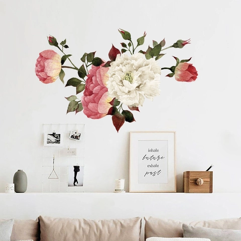 Aquarell Pfingstrose Blumen Wandaufkleber PVC Selbstklebend Pfingstrose Blumen Wandtattoo Für Wohnzimmer Schlafzimmer Zuhause Deko Wandkunst Wandbild