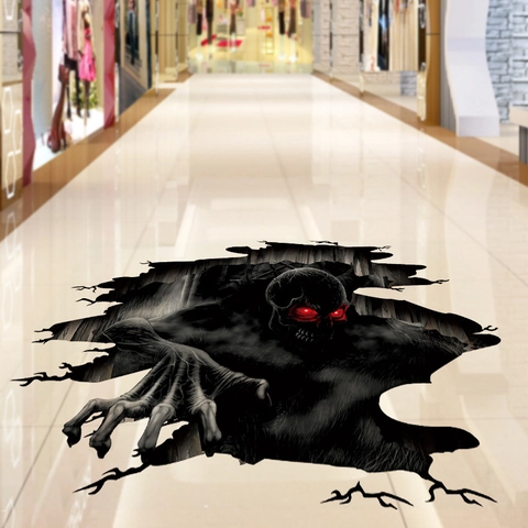 3D Horror Skelett Abgrund Bodenaufkleber Halloween Party Deko PVC Wasserdicht Abnehmbar Monster Wandaufkleber Heimtextilien