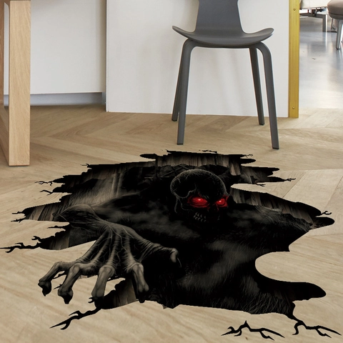 3D Horror Skelett Abgrund Bodenaufkleber Halloween Party Deko PVC Wasserdicht Abnehmbar Monster Wandaufkleber Heimtextilien
