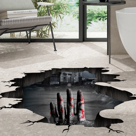 3D Halloween Horror Zombie Hand Bodenaufkleber Wasserdicht PVC Rissiger Boden Wandtattoo Party Spukhaus Dekoration