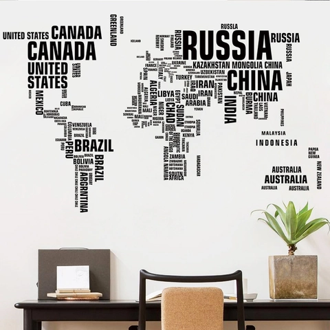Modern Minimalist World Map Wall Sticker Creative English Lettering Removable PVC DIY Decal For Office Living Room Decor
