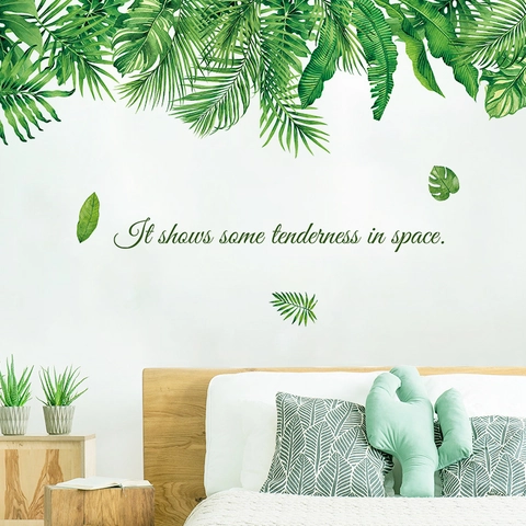 Stickers Muraux Plantes Vertes Tropicales Autocollant PVC Amovible Style Nordique Feuilles Pour Salon Chambre Décoration Maison