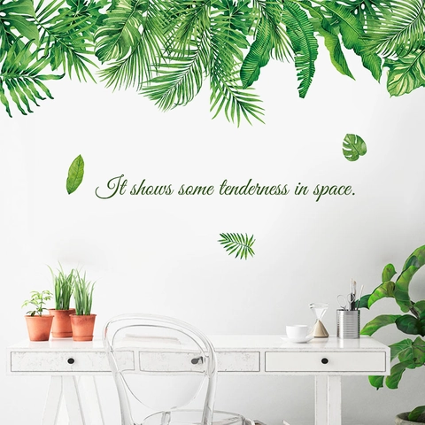 Stickers Muraux Plantes Vertes Tropicales Autocollant PVC Amovible Style Nordique Feuilles Pour Salon Chambre Décoration Maison