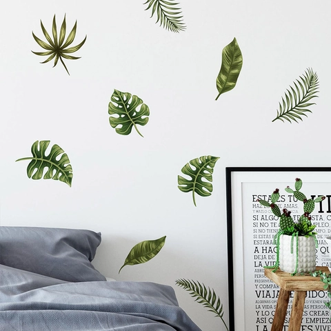Stickers Muraux Feuilles Vertes Tropicales Monstera Feuille de Palmier PVC Amovibles Décalcomanies Murales pour Salon Chambre Décor