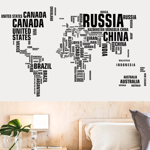 Modern Minimalist World Map Wall Sticker Creative English Lettering Removable PVC DIY Decal For Office Living Room Decor