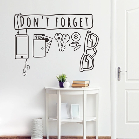 Adesivo da Parete in PVC Con Scritta Don't Forget e Icone Oggetti Quotidiani Decorazione Promemoria Minimalista Moderna