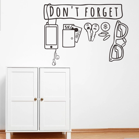 Adesivo da Parete in PVC Con Scritta Don't Forget e Icone Oggetti Quotidiani Decorazione Promemoria Minimalista Moderna