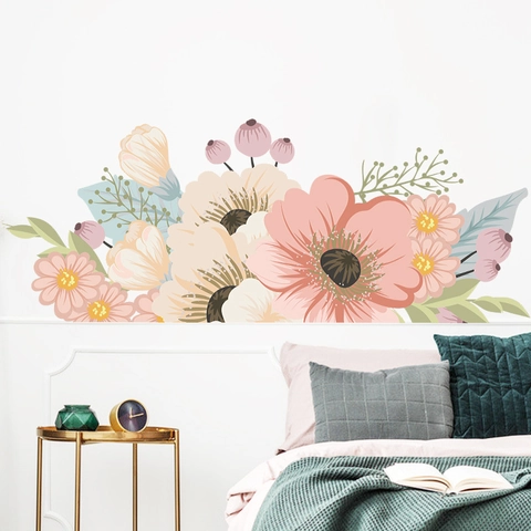 Handgeschilderde Aquarel Bloem Muursticker Voor Woonkamer Slaapkamer Bed Bank Achtergrond Decoratieve PVC Bloemen Muurtattoo