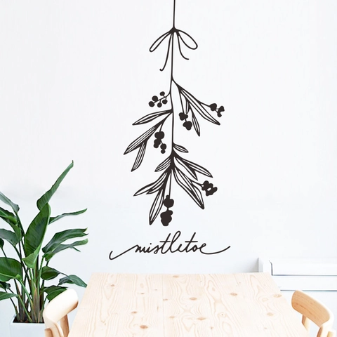 Nordic Minimalist Black Mistletoe Branch Wall Sticker PVC Self Adhesive Hand Drawn Botanical Plant Decal For Home Decor