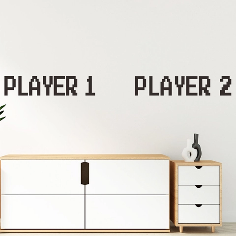 Pixel Game Theme Wall Sticker Player 1 Player 2 Decal For Gaming Room Bedroom Removable PVC Self Adhesive DIY Wall Art Decor