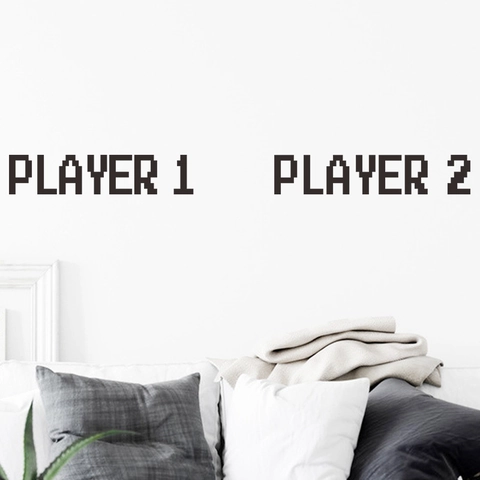 Pixel Game Theme Wall Sticker Player 1 Player 2 Decal For Gaming Room Bedroom Removable PVC Self Adhesive DIY Wall Art Decor