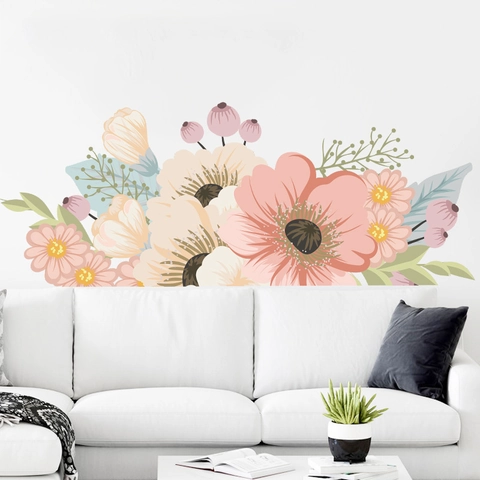 Handgeschilderde Aquarel Bloem Muursticker Voor Woonkamer Slaapkamer Bed Bank Achtergrond Decoratieve PVC Bloemen Muurtattoo
