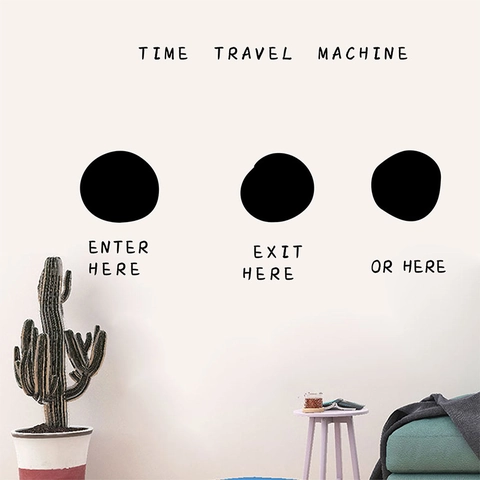Sticker Mural Créatif Machine à Remonter le Temps Noir Slogan Anglais PVC Moderne Minimaliste Maison Chambre Salon Décoration