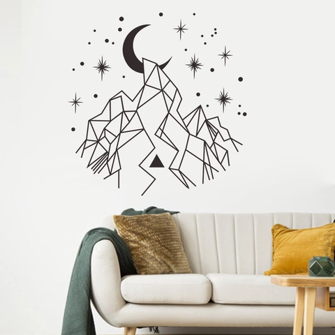 Adesivi Murali Moderni Geometrici Montagna Luna Stelle in PVC Minimalista Fai da Te Rimovibili Per Soggiorno Camera da Letto Ufficio