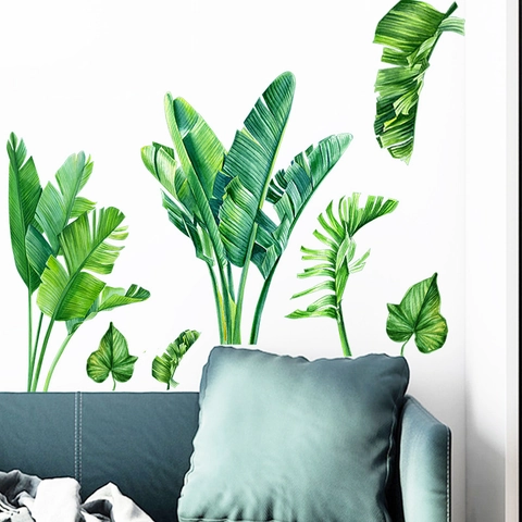 Nordische Tropische Pflanzen Bananenblätter Wandaufkleber Abnehmbare PVC Grüne Blatt Decals Für Wohnzimmer Schlafzimmer Home Decoration