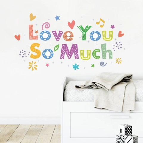 Bunter Love You So Much Wandaufkleber PVC Wasserdicht Kunst Aufkleber Für Kinderzimmer Schlafzimmer Wohnzimmer Heimdekoration