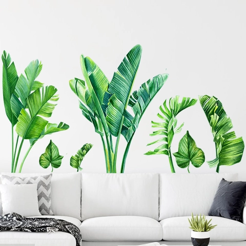 Nordische Tropische Pflanzen Bananenblätter Wandaufkleber Abnehmbare PVC Grüne Blatt Decals Für Wohnzimmer Schlafzimmer Home Decoration