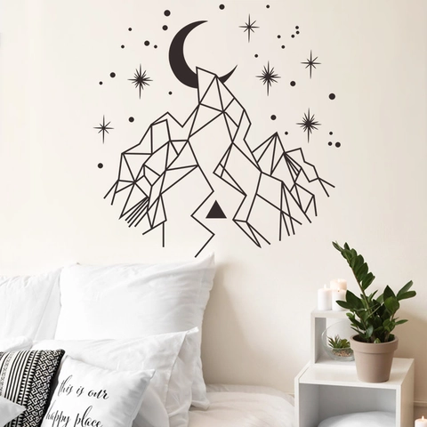 Adesivi Murali Moderni Geometrici Montagna Luna Stelle in PVC Minimalista Fai da Te Rimovibili Per Soggiorno Camera da Letto Ufficio