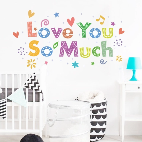 Bunter Love You So Much Wandaufkleber PVC Wasserdicht Kunst Aufkleber Für Kinderzimmer Schlafzimmer Wohnzimmer Heimdekoration