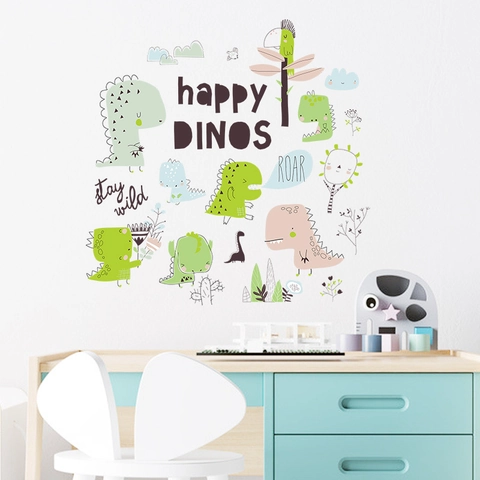 Stickers Muraux Dinosaure Cartoon Pour Décoration Chambre D'enfant PVC Auto-adhésif Amovible Autocollant Mural Crèche