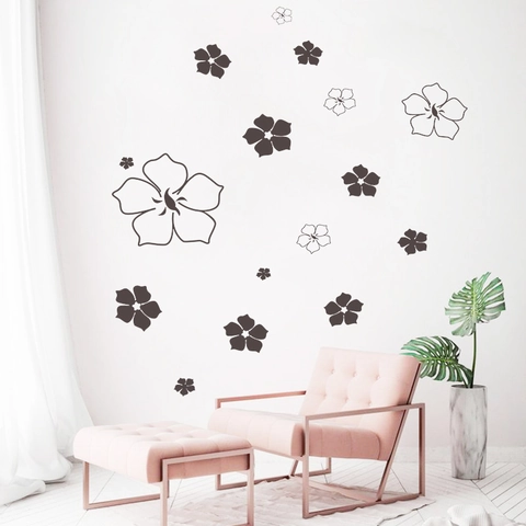 Moderne Nordische Schwarz Weiße Blumen Wandtattoo PVC Hibiskus Floral DIY Dekorative Aufkleber Für Wohnzimmer Schlafzimmer Home Decor