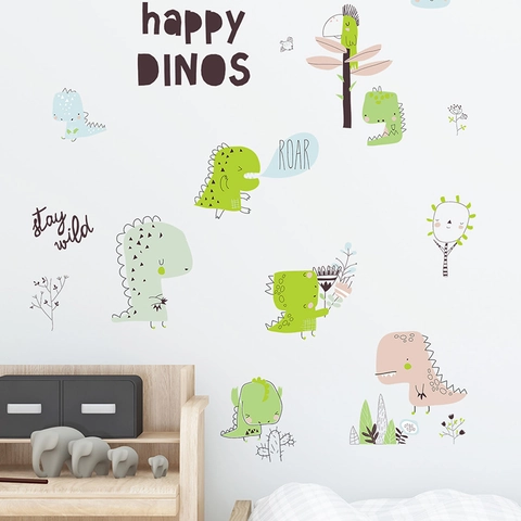Stickers Muraux Dinosaure Cartoon Pour Décoration Chambre D'enfant PVC Auto-adhésif Amovible Autocollant Mural Crèche