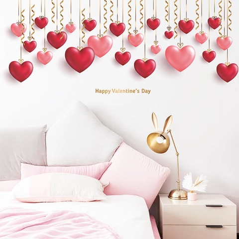 Valentinstag Herz Wandtattoo 3D Effekt Rot Rosa Gold Herzen Abnehmbar PVC Wandaufkleber Für Schlafzimmer Deko
