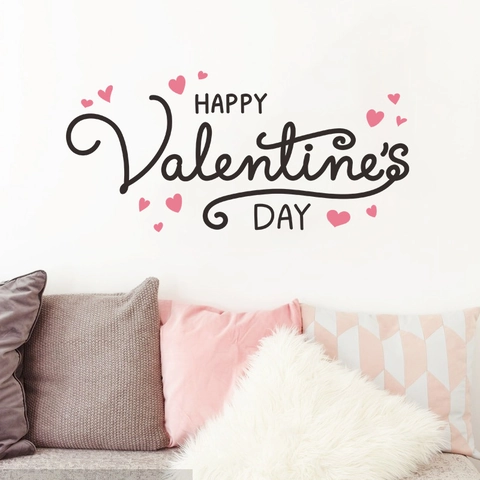 Happy Valentine's Day Wandaufkleber Abnehmbar PVC Aufkleber Mit Rosa Herzmuster Für Schlafzimmer Wohnzimmer Haus Dekoration