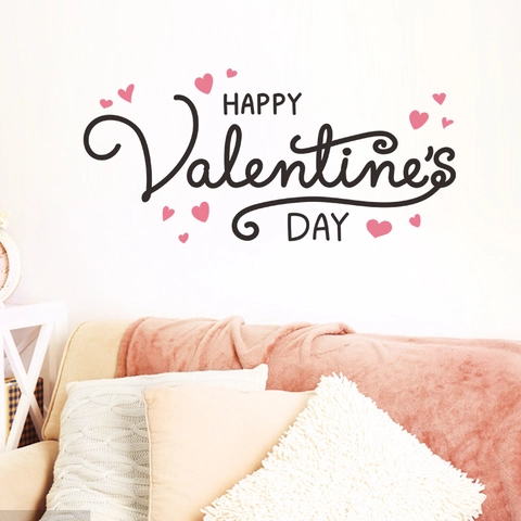 Happy Valentine's Day Wandaufkleber Abnehmbar PVC Aufkleber Mit Rosa Herzmuster Für Schlafzimmer Wohnzimmer Haus Dekoration
