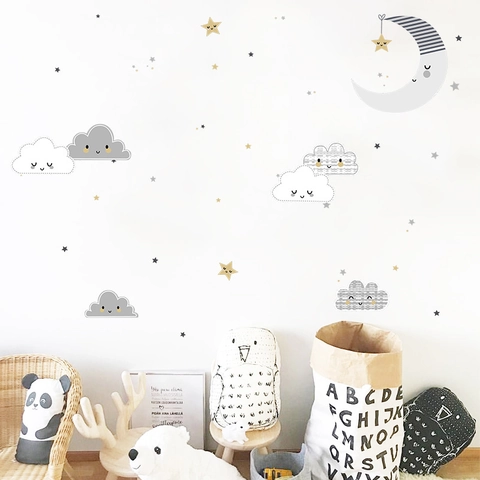 Adesivi Murali Cartone Animato Luna Nuvola Stella Decorazione Cameretta PVC Autoadesivo Per Camera Dei Bambini Casa