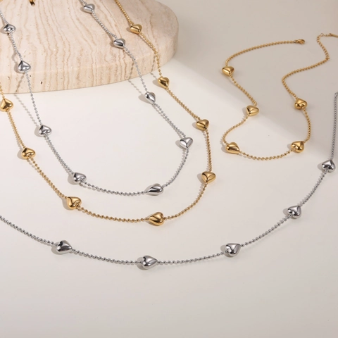 Elegante Edelstahl Herz Anhänger Halskette Für Damen Minimalistisch 18K Vergoldete Kugelkette Mode Schmuck Geschenk