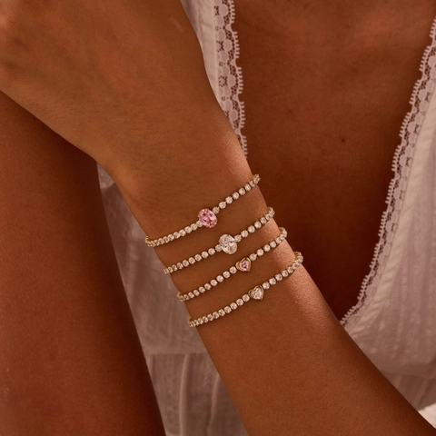Conjunto de Joyas de Corazón Rosa de Acero Inoxidable para Mujer Collar con Colgante de Sobre de Esmalte con Diamantes de Imitación Anillo Ajustable Abierto Pulsera de Tenis Regalo Romántico de San Valentín