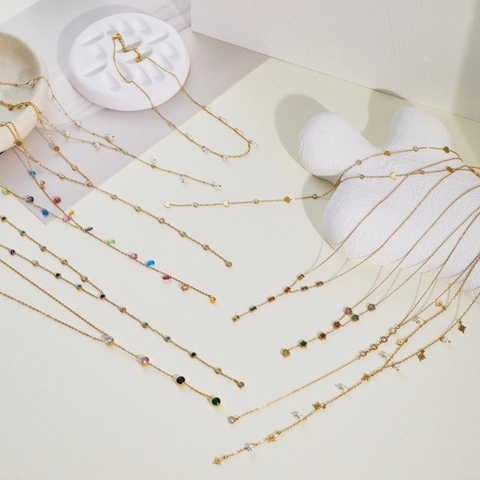 Collar Y Lariat de Acero Inoxidable Con Diamantes de Imitación Coloridos Para Mujer Borla Larga Chapado en Oro Joyería