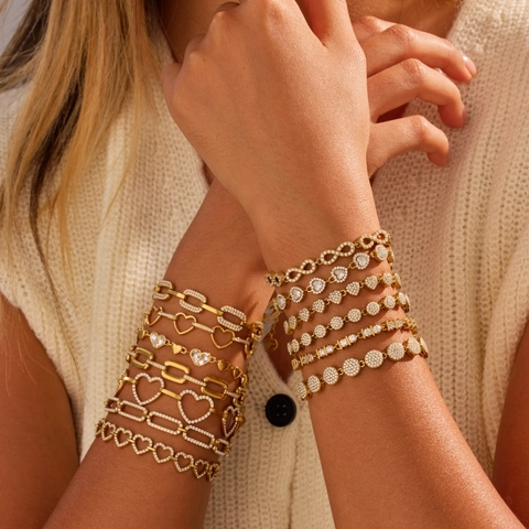 Roestvrij Staal Goud Verguld Hart Rond Oneindigheid Strass Armband Verstelbaar Mode Sieraden Voor Vrouwen Elegant