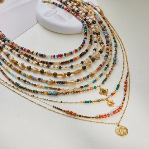 Bohemian Stainless Steel Colorful Seed Bead Necklace For Women Vintage Summer Ocean Starfish Sun Pendant Necklaces Beach Vacation Fashion Jewelry