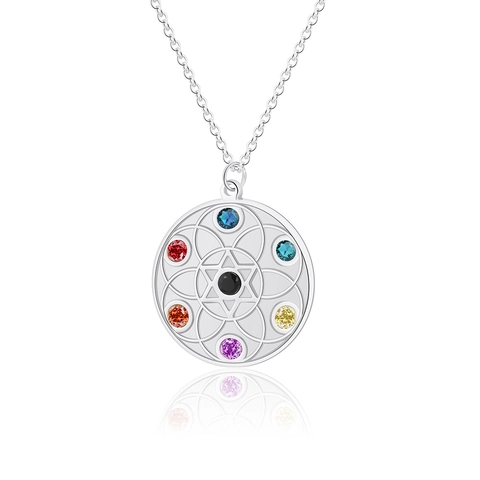 Collier Pendentif Rond en Acier Inoxydable Plaqué Or 18K Femmes Zirconium Coloré Géométrie Sacrée Bijoux Mode de Niche
