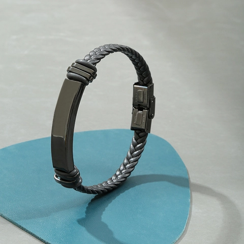 Heren Retro Punk Roestvrij Staal Gevlochten Armband Zwart Kunstleer Koord Sieraden Met Metalen Sluiting Mode Cadeau Voor Mannen